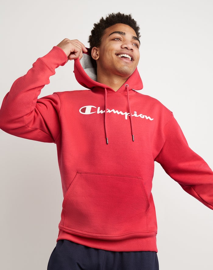 Champion Hoodie Heren - Rood - Powerblend Fleece Script Logo ( 496820-ABC )